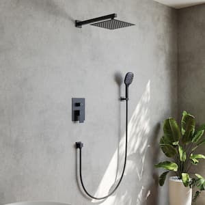 5-Spray Patterns with 10 in. Dual Wall Mount Shower Heads with Handheld 2.5 GPM in Matte Black (Valve Included)
