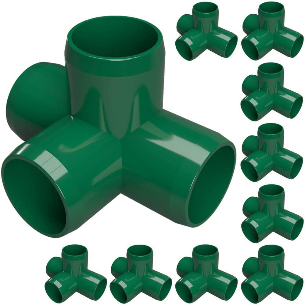 Formufit 1/2 in. Furniture Grade PVC 4-Way Tee in Green (10-Pack ...