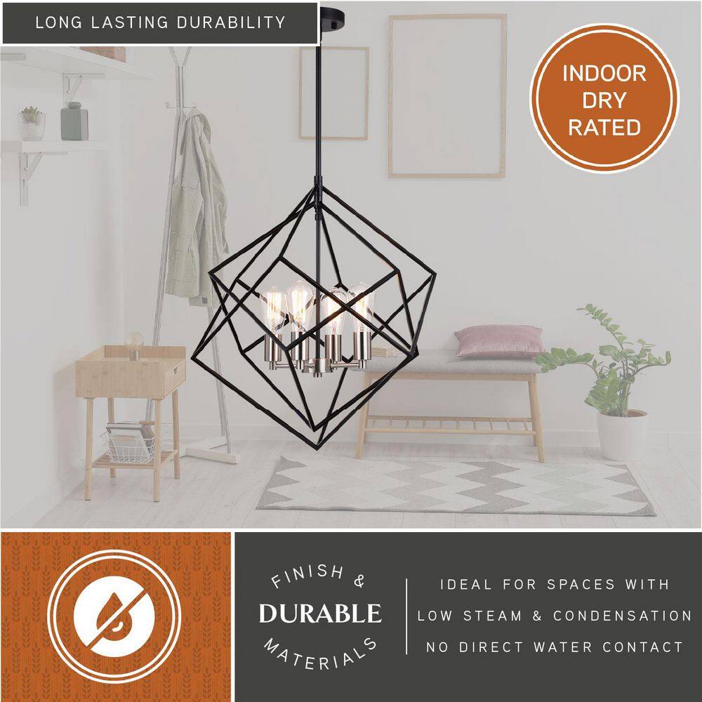 Contemporary 23.5" Satin Nickel & Black Geometric Pendant Light