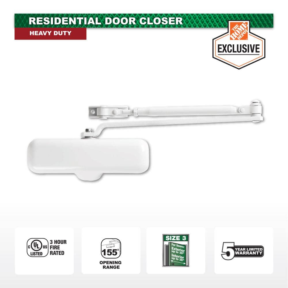 DOOR CLOSER 3ヶセット Universal Hardware Heavy-Duty White Residential Door Closer UH4007