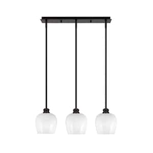 Albany 60-Watt 3-Light Espresso Linear Pendant Light with White Marble Glass Shades and No Bulbs Included
