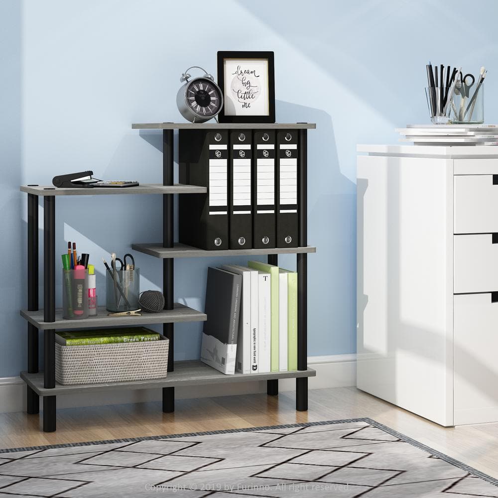 Furinno 32.48 in. French Oak Gray/Black Plastic 5shelf Etagere
