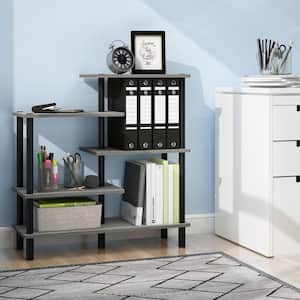 32.48 in. French Oak Gray/Black Plastic 5-shelf Etagere Bookcase with Open Back