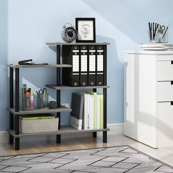 Furinno 32.48 in. French Oak Gray/Black Plastic 5-shelf Etagere Bookcase with Open Back