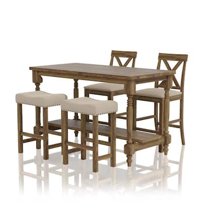 Simma 5-Piece Rustic Oak Counter Height Table Set with Stools
