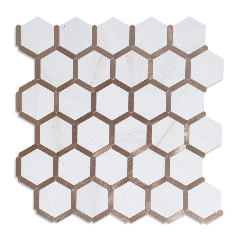 Yipscazo Hexagon Colorful White 12 in. x 12 in. PVC Peel and Stick