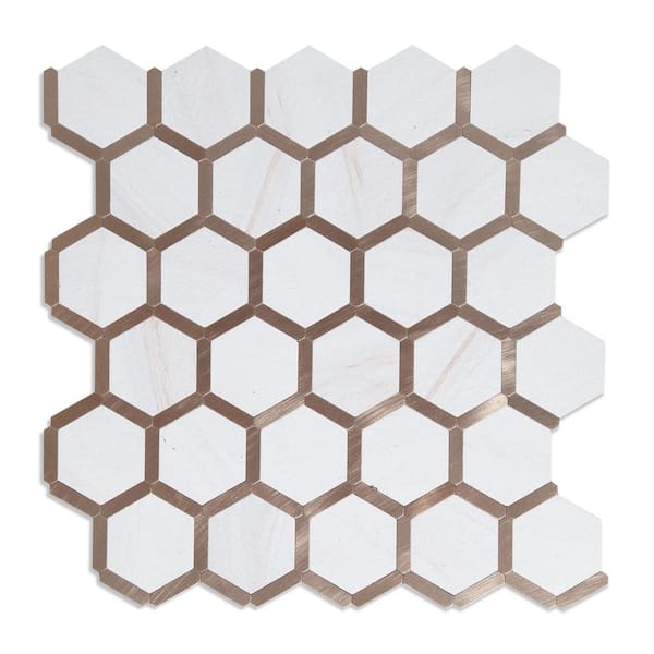 Yipscazo 13-Sheets Hexagon Wood Gray PVC Peel and Stick Backsplash Tiles for Kitchen (11.02 in. x 9.84 in. /10 Sq. ft.)