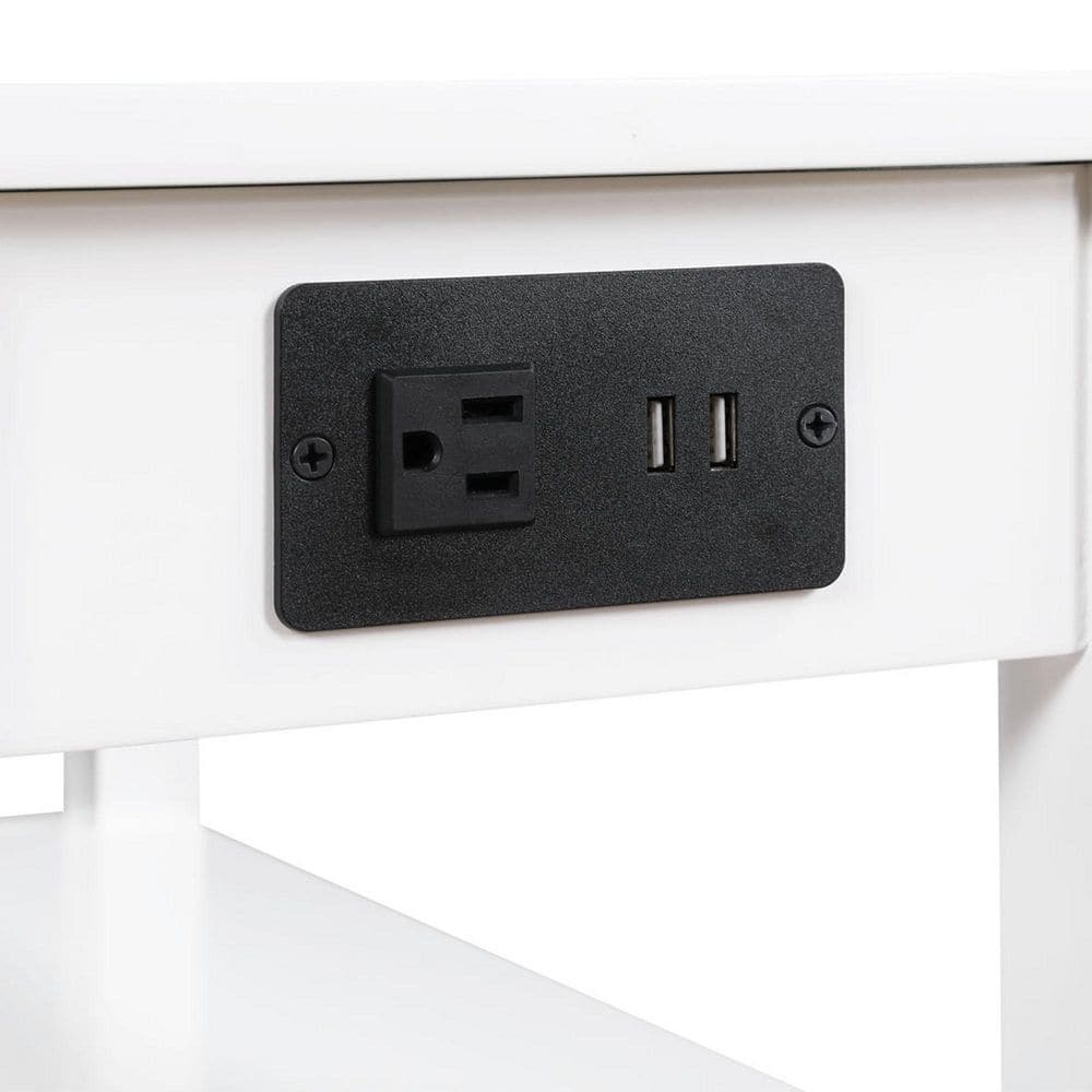 White Wood and Metal Chairside End Table with Storage