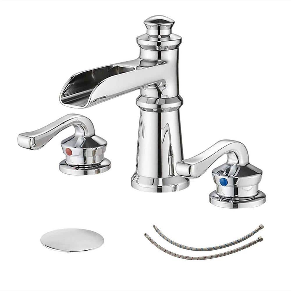 8 in. Widespread Double Handle Bathroom Faucet with Pop-Up Drain 3 Hole Bra