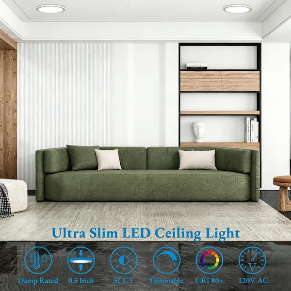 11.8 in. 150-Watt Equivalent Modern Matte White Damp Rated LED Flush Mount Ceiling Light with 5CCT Selectable