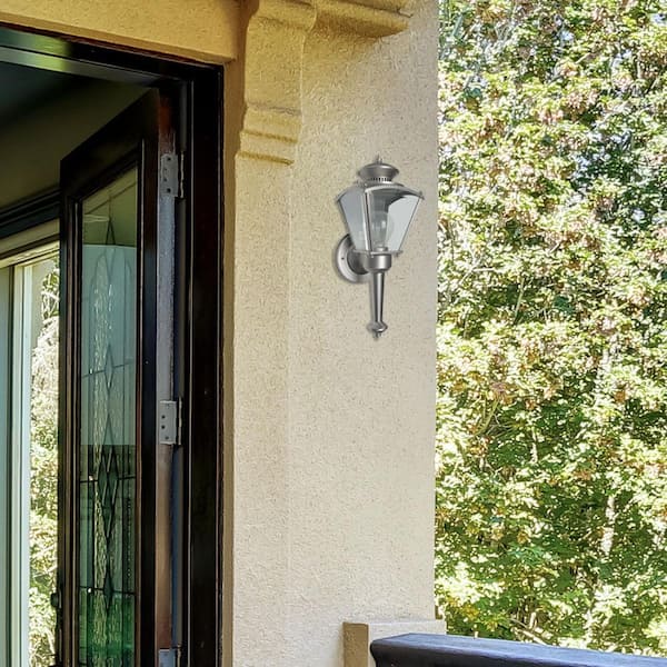 Kinsley Pewter 1-Light Outdoor Line Voltage Hardwired Porch Light Wall Sconce with No Bulb Included
