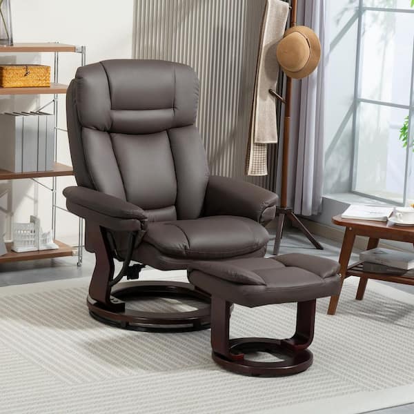 Swivel Recliner Chair with Ottoman, PU Leather Upholstered Reclining Chair with Footrest, for Living Room, Black