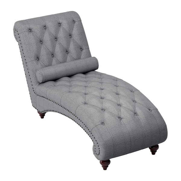 EVERGLADE HOME Keller Light Gray Tufted Chaise with Pillow
