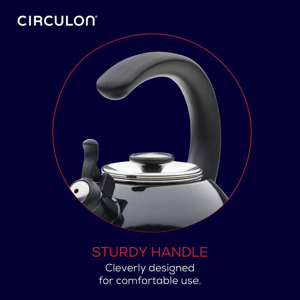 Black Enamel on Steel Whistling Teakettle with Flip-Up Spout, 2-Quart