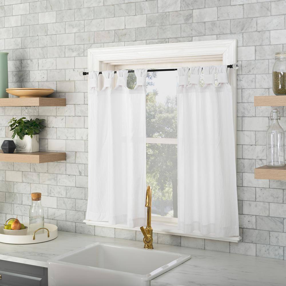 White Cotton Sheer Twist Tab Cafe Curtain Pair