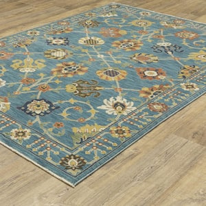 Fleetwood Blue Doormat 3 ft. x 5 ft. Oriental Floral Polypropylene Fringe Edge Indoor Area Rug