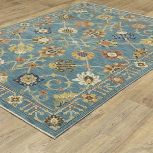 Fleetwood Blue/Multi-Colored 7 ft. x 10 ft. Oriental Floral Polypropylene Fringe Edge Indoor Area Rug