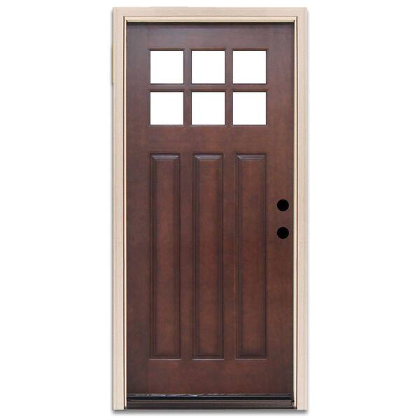 Steves & Sons Craftsman 6 Lite Stained Mahogany Wood Prehung Front Door-DISCONTINUED