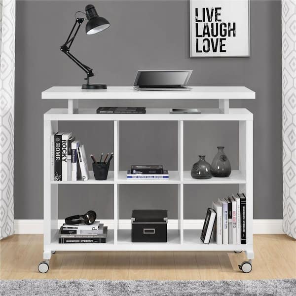 Altra Furniture Lincoln White Standing Desk with Shelves