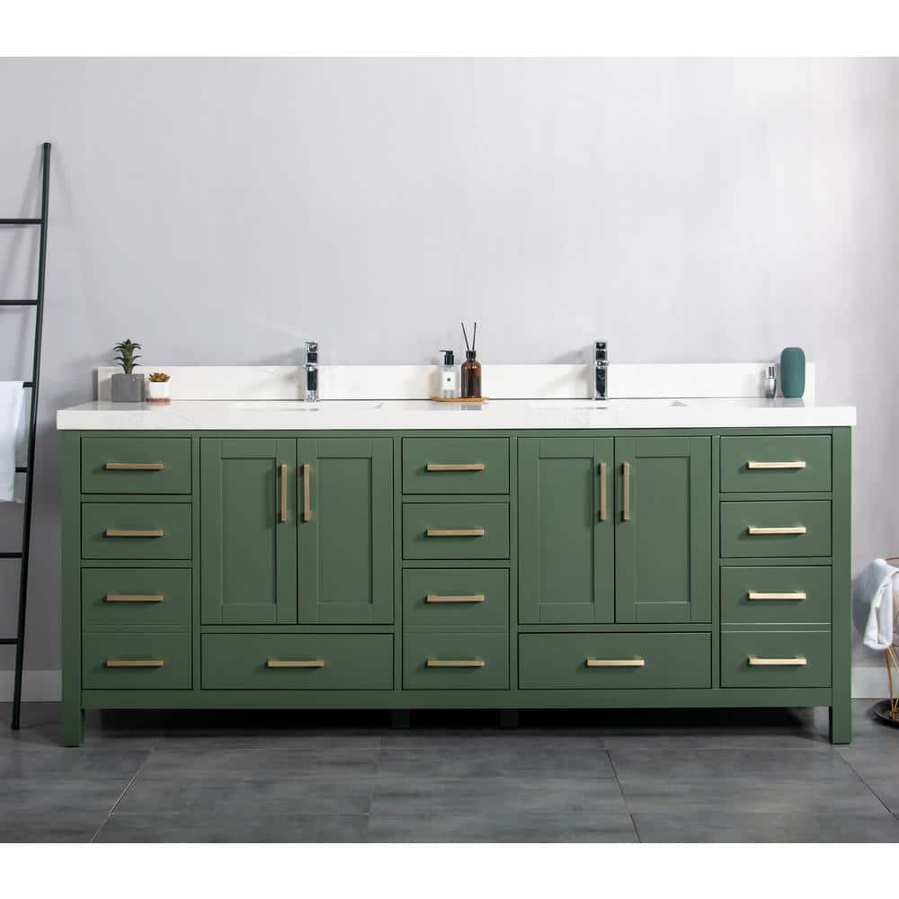 Malibu 84" Lafayette Green Double Sink Vanity with Carrara Quartz Top