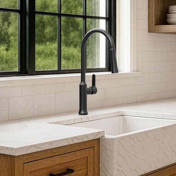 18.6 in. H Single-Handle Pull Down Sprayer Kitchen Faucet with 360° Swivel Spout, 1.6 GPM in Matte Black
