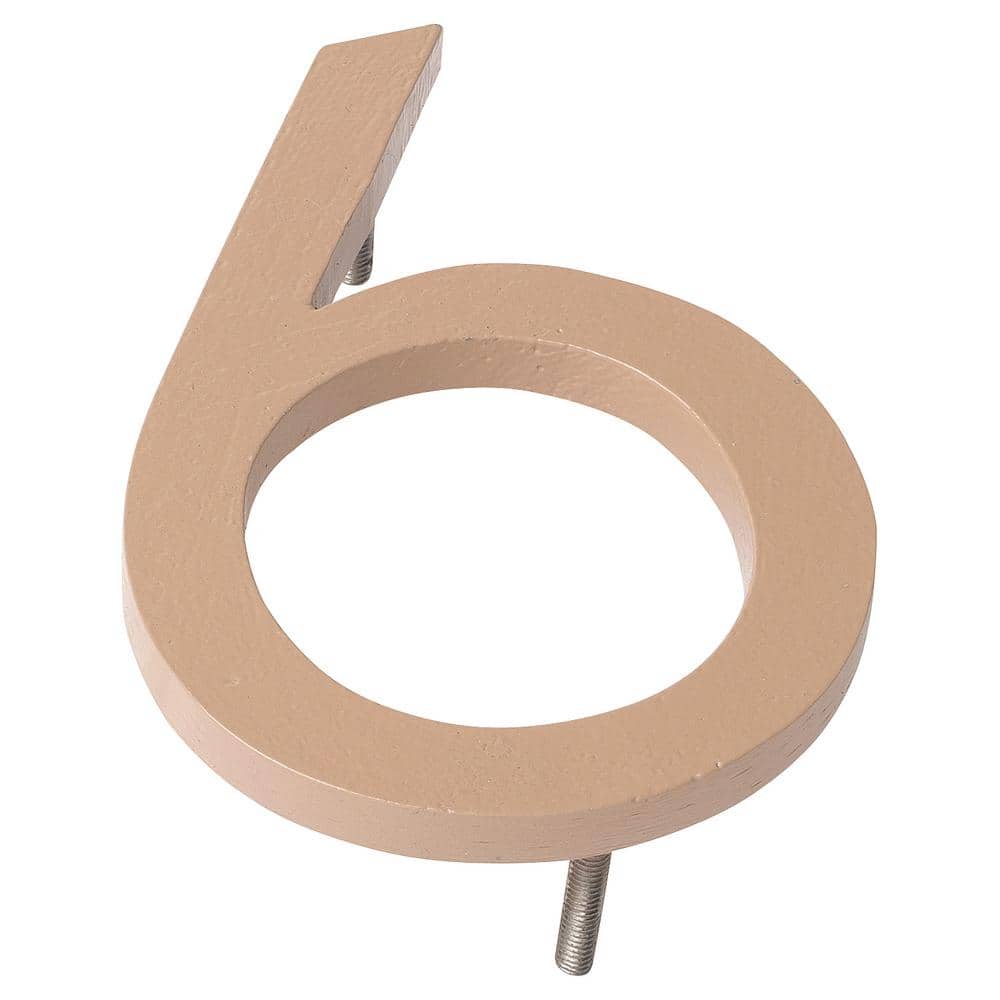 4 in. Taupe Aluminum Floating or Flat Modern House Number 6 product image for price tracking