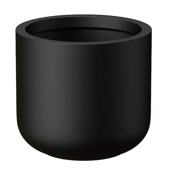 17.5 in. Large Charcoal Black Concrete Round Planter / Pot with Drainage Holes