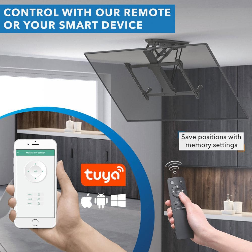 Motorized Black Steel Ceiling TV Mount for 32-70 Inch Screens