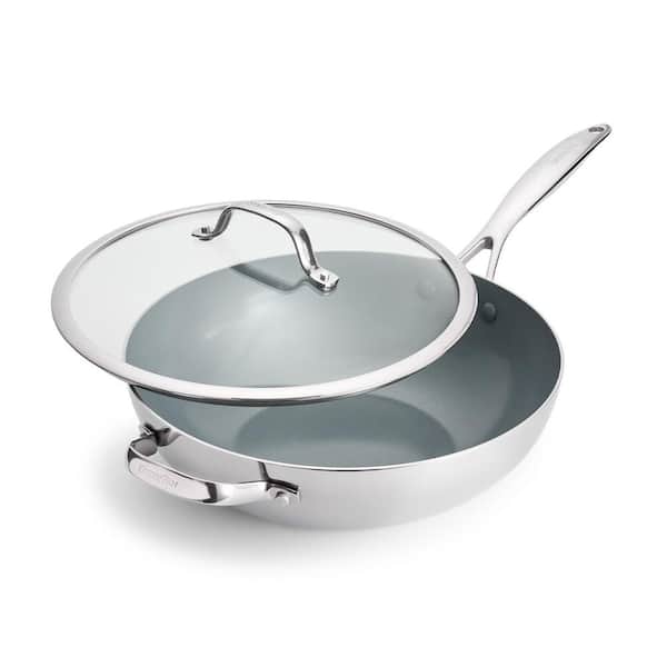 Valencia Pro Stainless Steel Ceramic Nonstick 12 in. Wok with Lid and Helper Handle