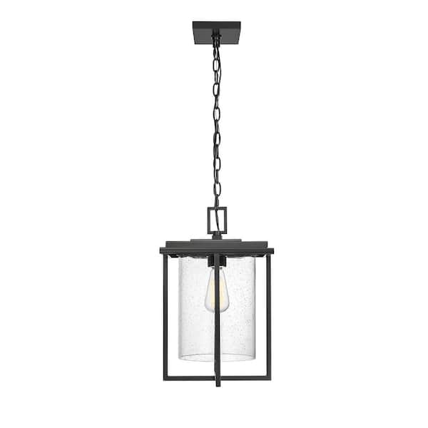 Millennium Lighting Adair 17.875 in. 1-Light Powder Coated Black Outdoor Pendant Light with Clear Seeded Glass