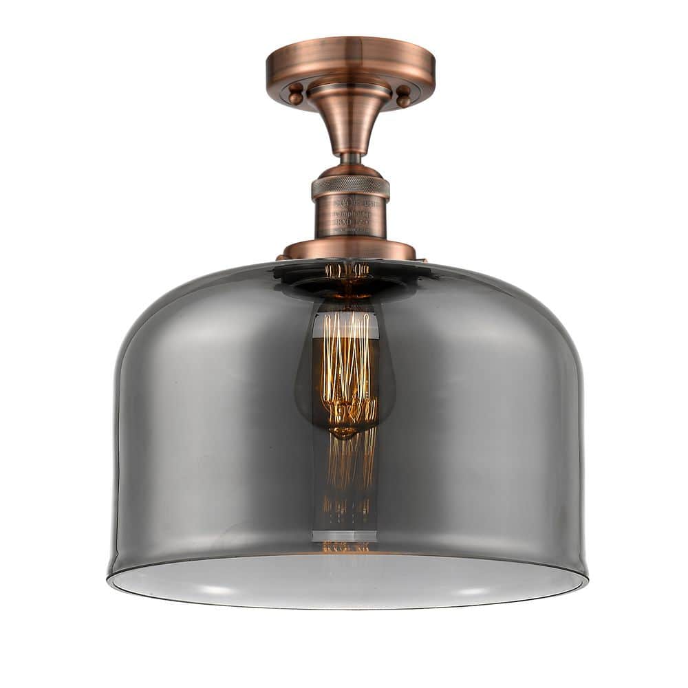 Bell 12 in. 1-Light Antique Copper Industrial Semi-Flush Mount with Smoked Glass Shade price history on PriceWatchPro