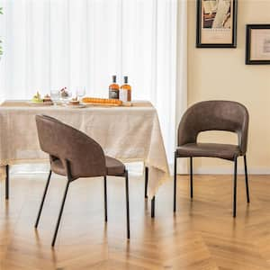 Brown PU Sturdy X-shaped Frame Dining Chair Set of 2