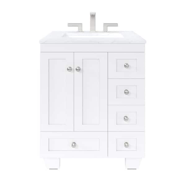 Acclaim 26 in. Single Sink White Bath Vanity with White Carrara Quartz Top (Assembled)
