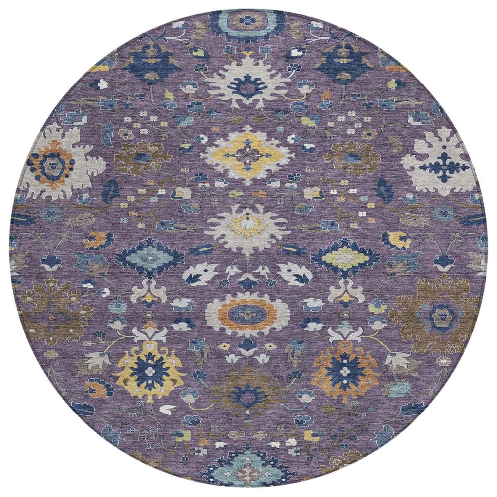 Chantille Machine Washable Indoor/Outdoor Abstract ACN2458 Plum 8 ft. x 8 ft. Round Rug price history on PriceWatchPro