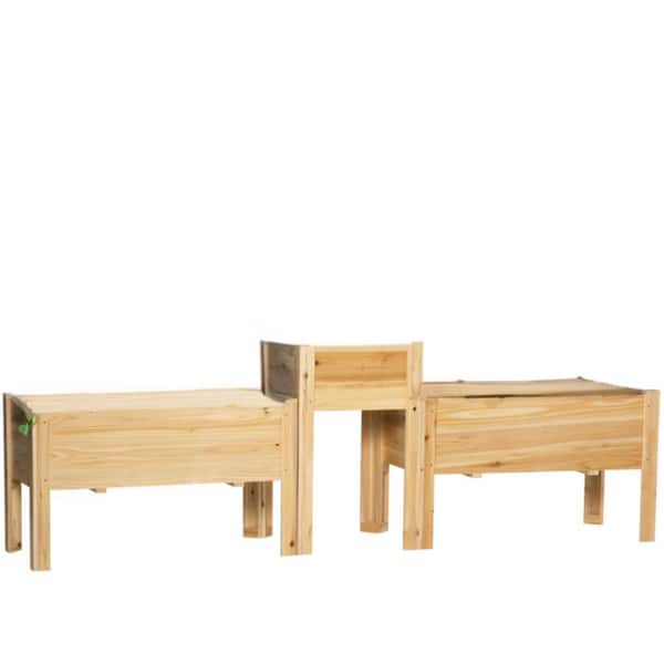 ECOCHIC SPACES INC 39 in. L x 20 in. W x24 in. H Brown Wooden Elevated Planter Box with Legs & Bed Liner Raised Garden Bed to Grow Set of 3