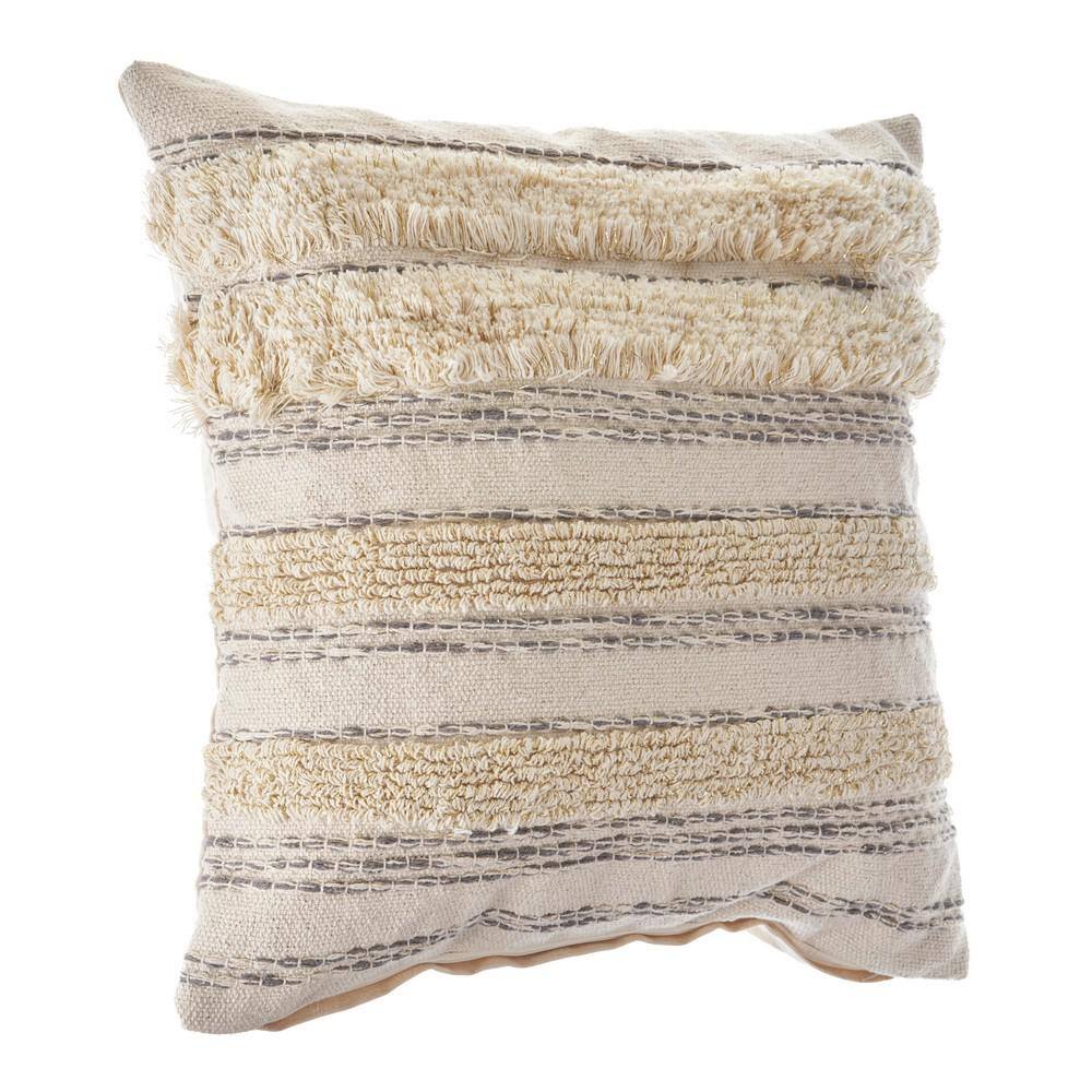 Zanthia Cream and Gray Embroidered Square Throw Pillow