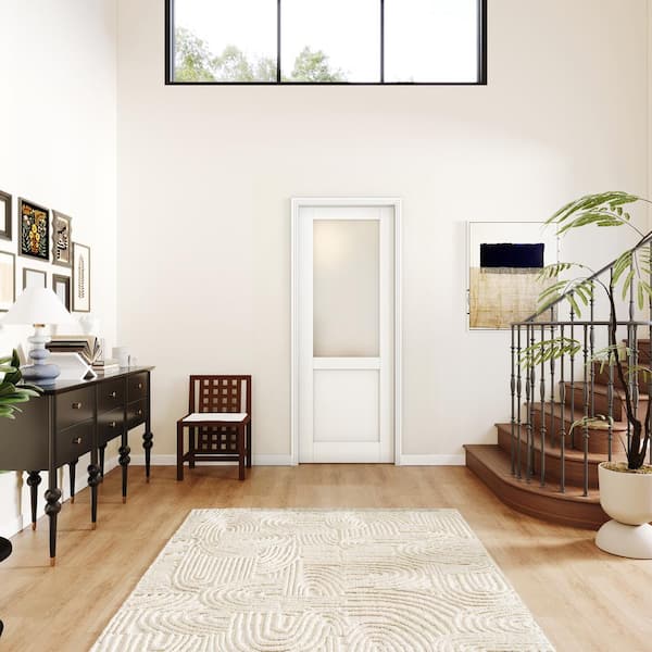 28 in. x 80 in. 1/2 Lite, MDF Composite, White Primed, Frosted Glass Pre-Assembled Panel Interior Door Slab