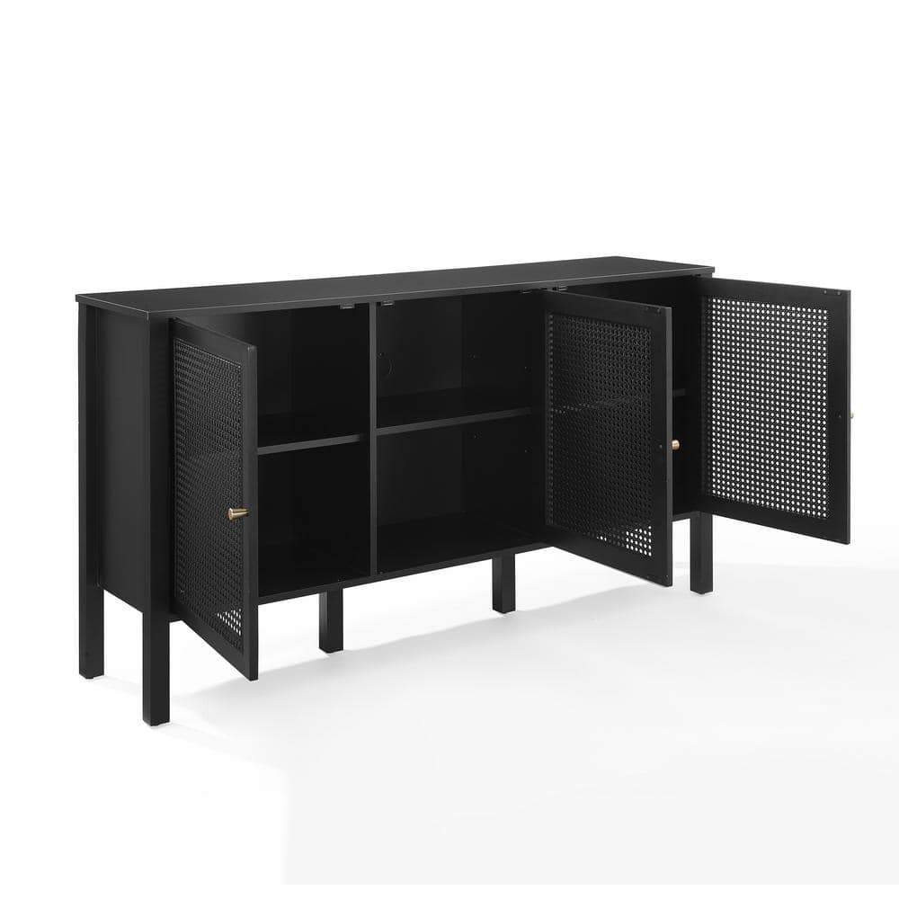 Perry Black Matte MDF Sideboard with Poly-Rattan Mesh Doors