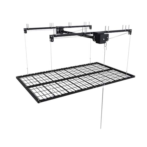 95.98 in. W x 143.7 in. H x 47.24 in. D Black Steel Adjustable Height Overhead Garage Storage with Safety Lock