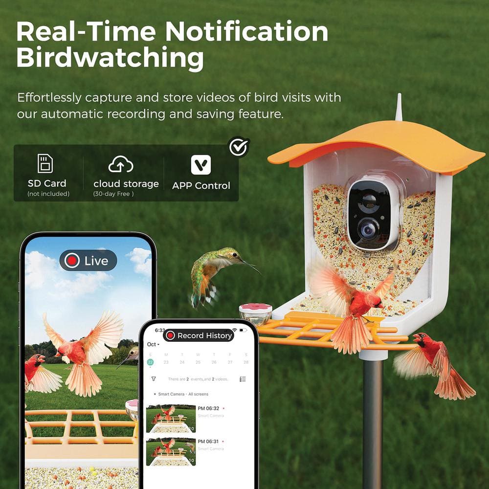 Mango Tango Awning Orange Plastic Smart Bird Feeder with Camera