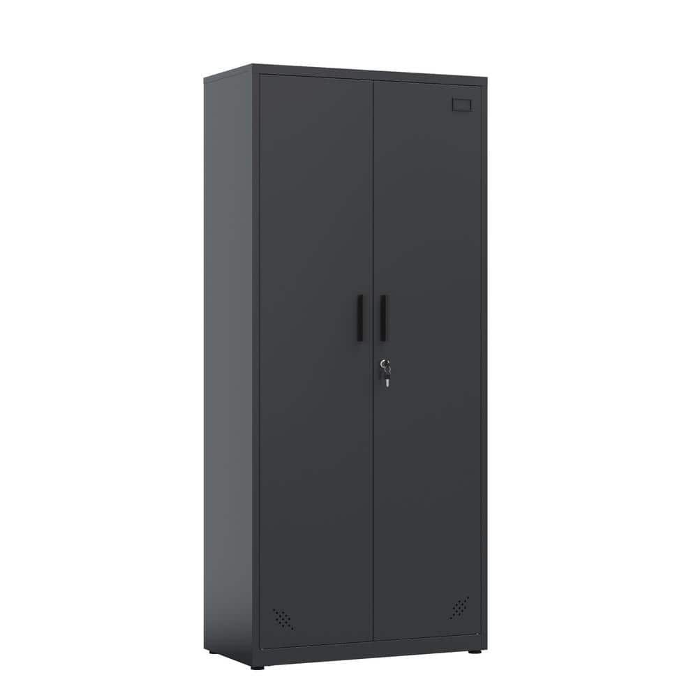 Black Metal Storage with 2Doors and 4 Shelves, Lockable Tall