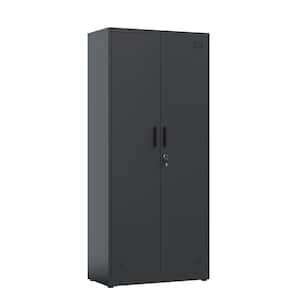 Black Metal Storage Cabinet with 2-Doors and 4 Shelves, Lockable Tall Cabinet for Home Office Garage Kitchen Pantry