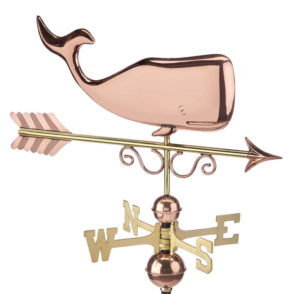 Circa 1860 Pure Copper Whale Weathervane with Brass Directionals