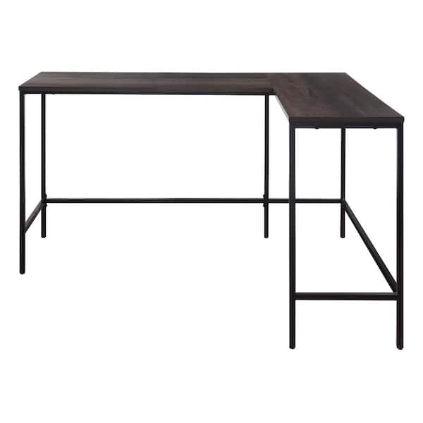 OSP Home Furnishings Contempo L-shaped 56 in. x 48 in. Desk in Ozark Ash Brown with Black Metal Frame (Set of 1)