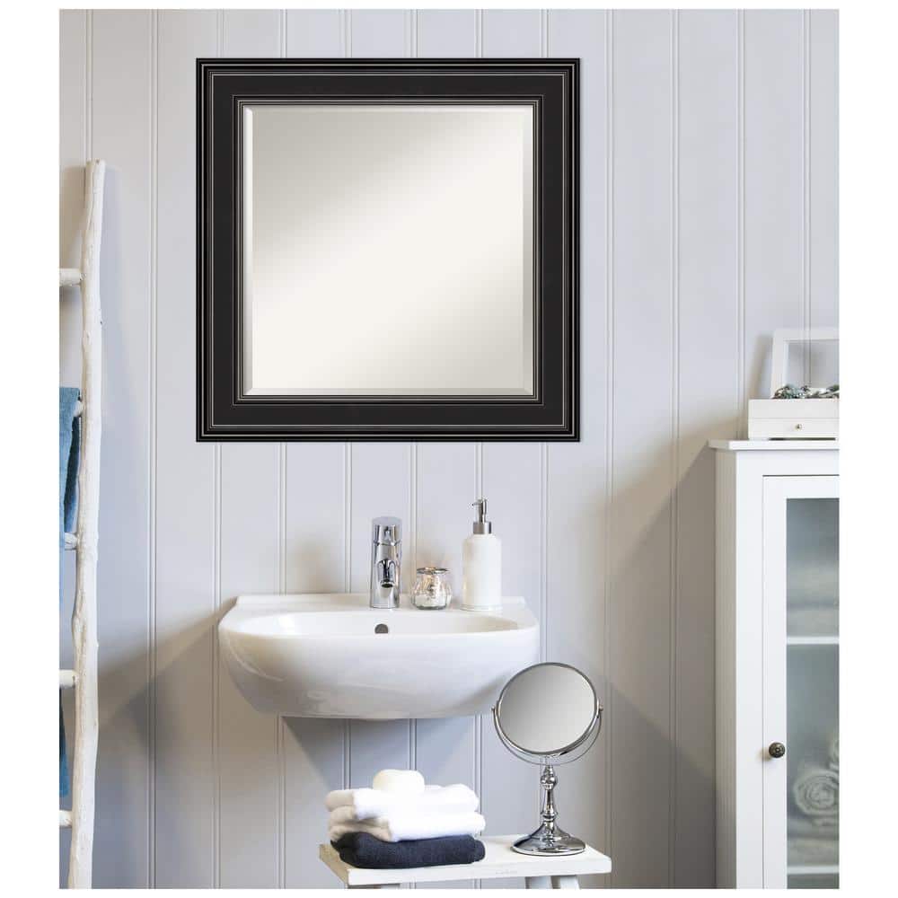Ridge Black Square Polystyrene Framed Bathroom Vanity Mirror, 25.75"
