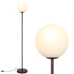 Luna 65 in. Oil Brushed Bronze Modern 1-Light LED Energy Efficient Floor Lamp with Frosted White Glass Globe Shade