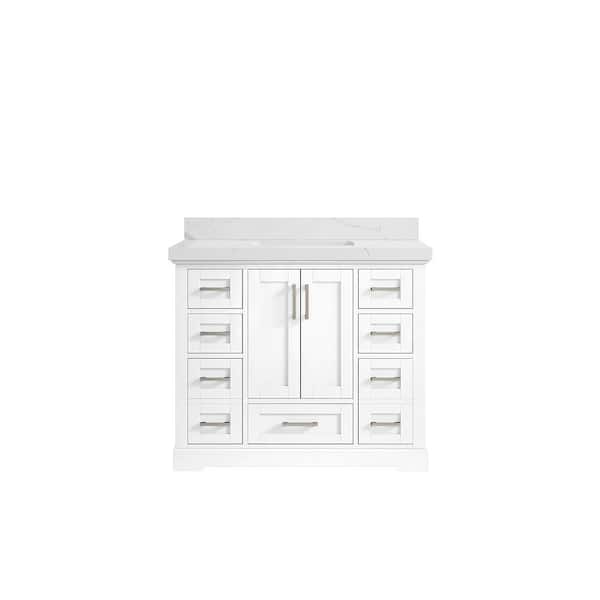 Willow Collections Boston 42 in. W x 22 in. D x 36 in. H Bath Vanity in White with 2" Calacatta Quartz Top