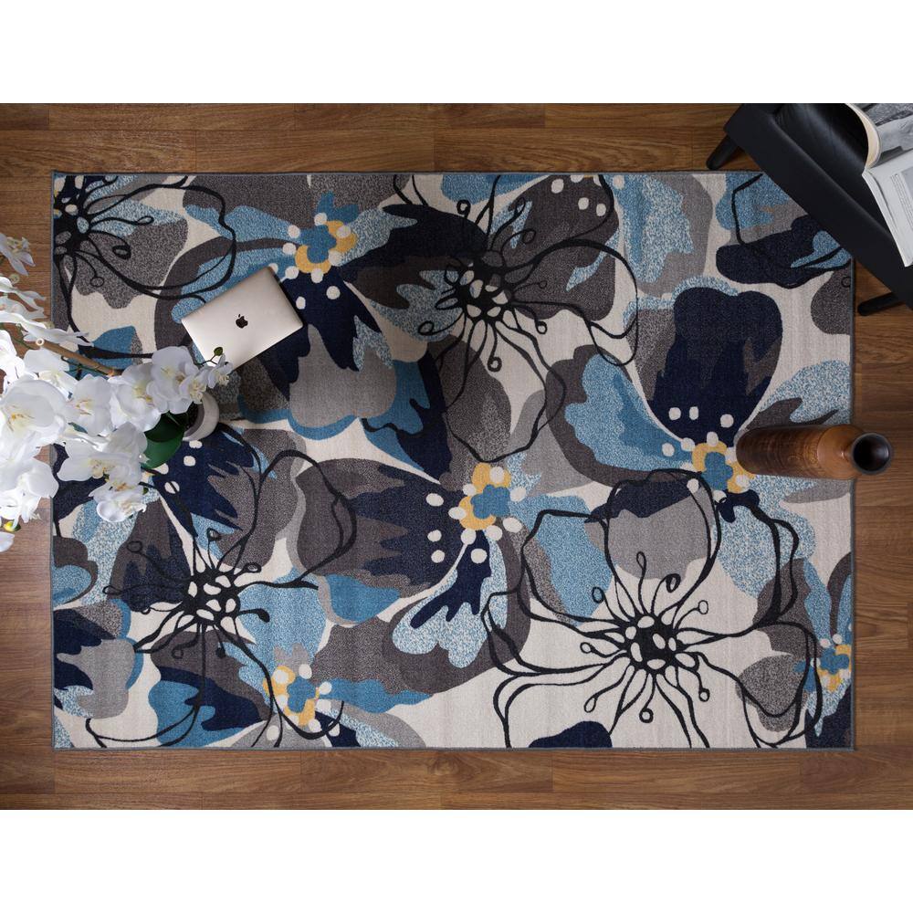 Elegant Floral Gray Tufted Runner Rug with Non-Slip Feature - 2' x 10'