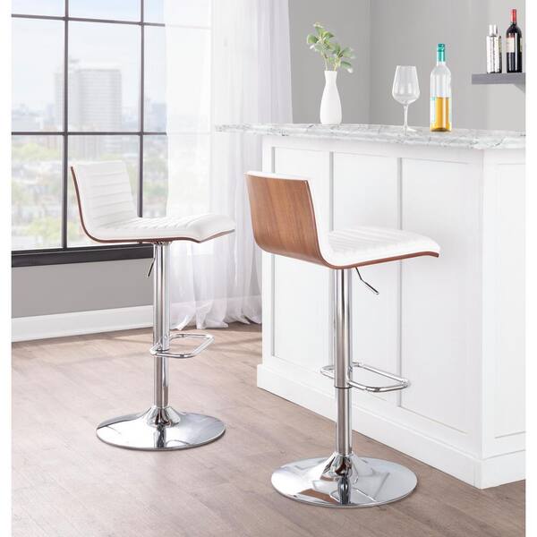 Amucolo White Round Stool Chair with Wheels and Height Adjustable