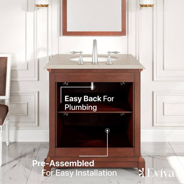 Eviva Elite Princeton 30 in. W x 23.5 in. D x 33.7 in. H Single-Sink Freestanding Bath Vanity in Teak with Cream Marble Top